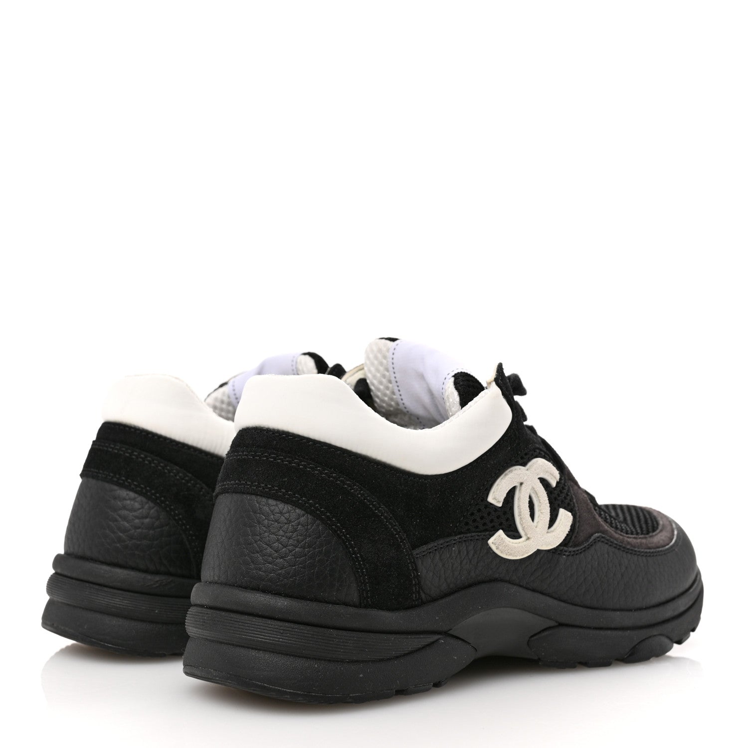 Chanel Mesh Suede Grained Calfskin Womens CC Sneakers 37 Black White 5 of 8