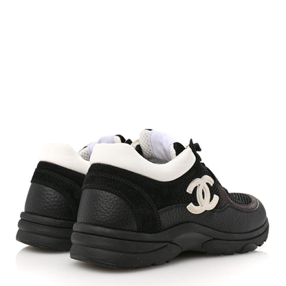 Chanel Mesh Suede Grained Calfskin Womens CC Sneakers 37 Black White 5 of 8