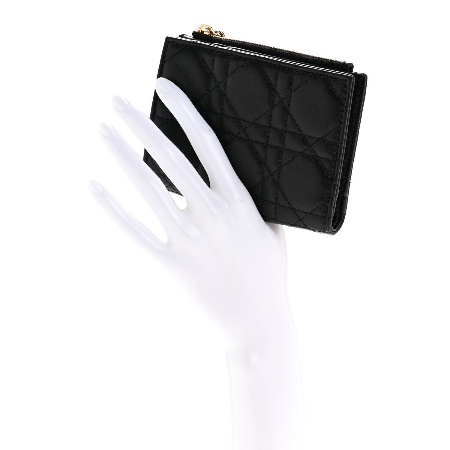 Christian Dior Lambskin Cannage Lady Dior Dahlia Wallet Black