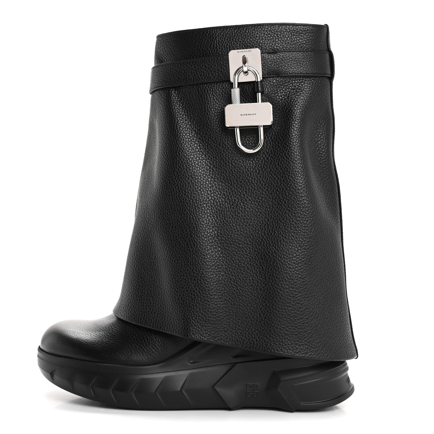 Givenchy Grained Calfskin Shark Lock Biker Ankle Boots 37 Black 1 of 9