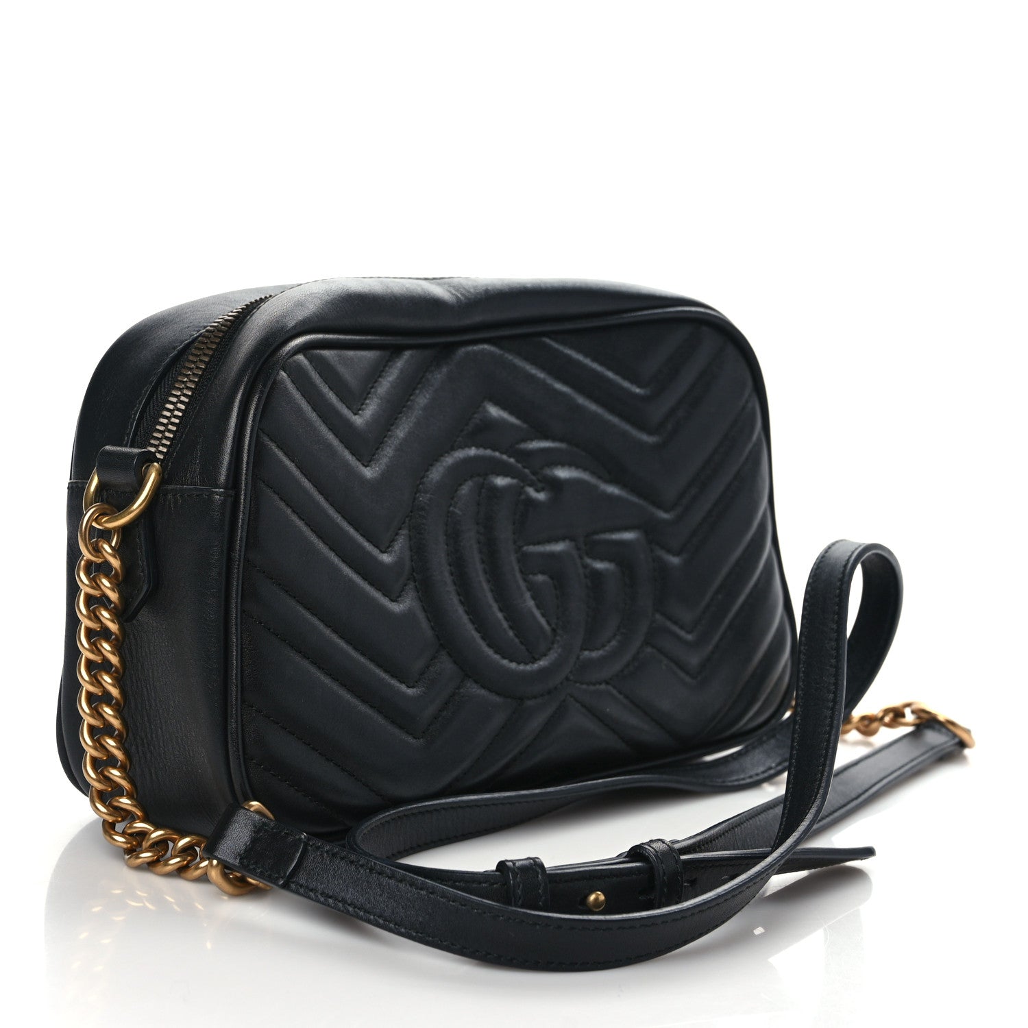 Gucci Calfskin Matelasse Small GG Marmont Chain Shoulder Bag Black 3 of 9