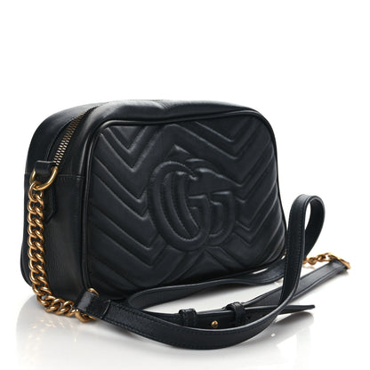Gucci Calfskin Matelasse Small GG Marmont Chain Shoulder Bag Black 3 of 9