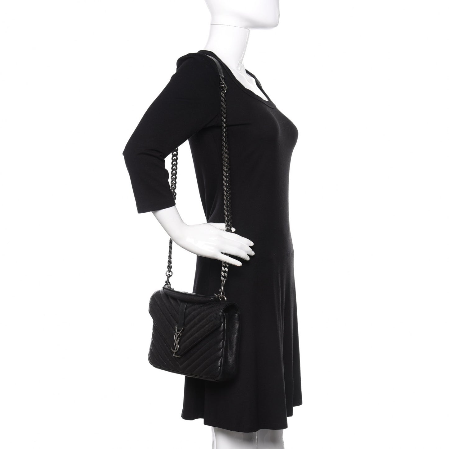 Sheepskin Matelasse Chevron Monogram Medium College Bag Black