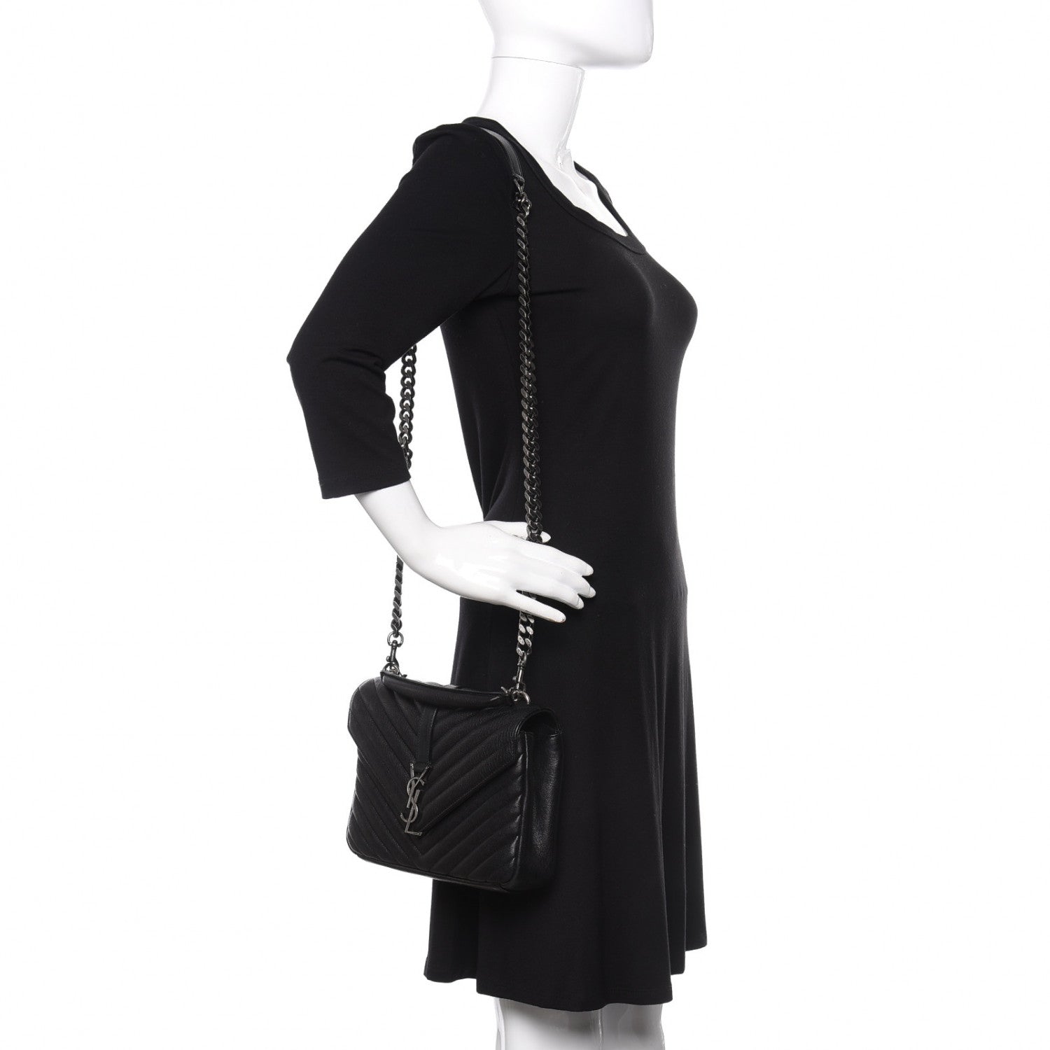 Saint Laurent Sheepskin Matelasse Chevron Monogram Medium College Bag Black 2 of 14