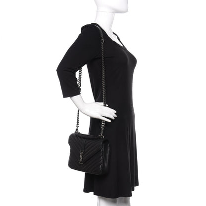 Saint Laurent Sheepskin Matelasse Chevron Monogram Medium College Bag Black 2 of 14