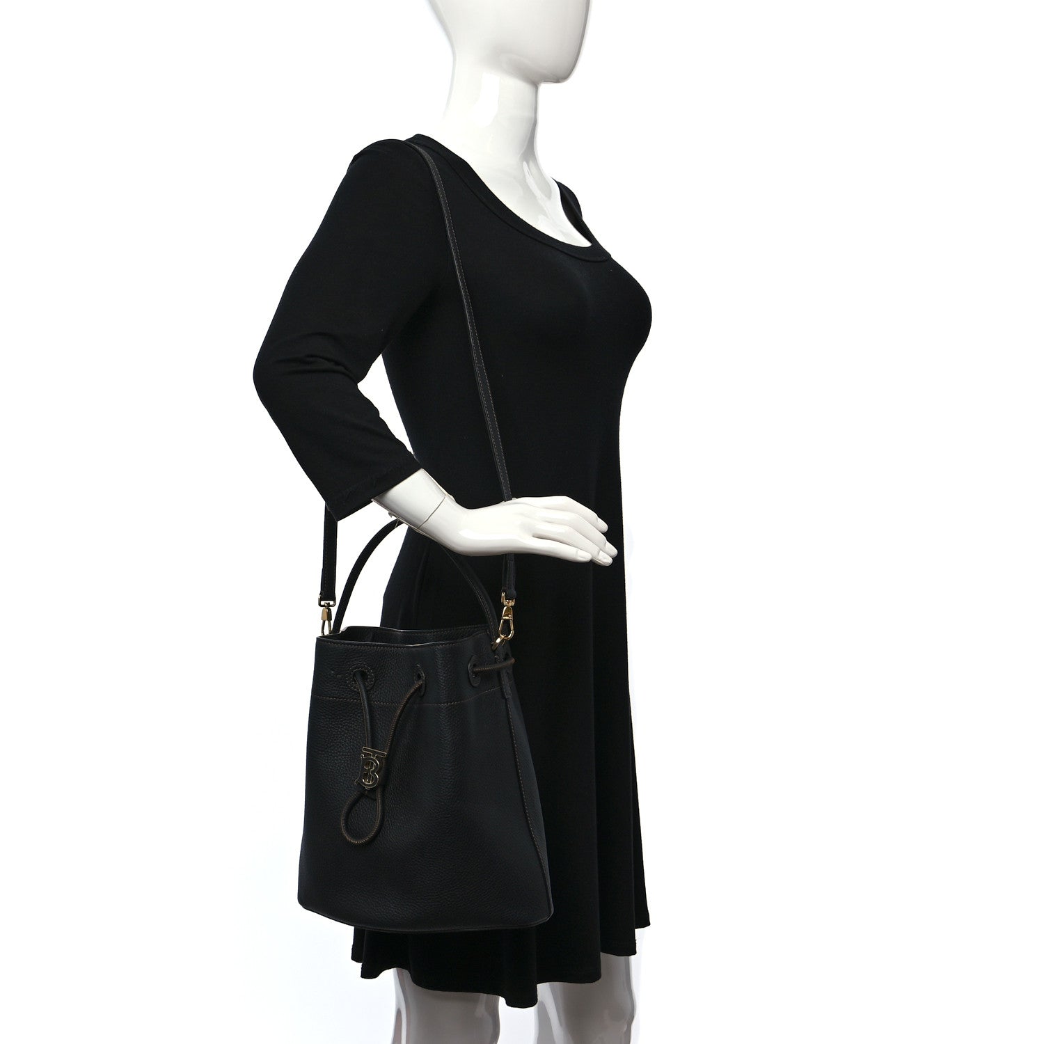 Burberry Grainy Calfskin Small TB Bucket Bag Black 2 of 8
