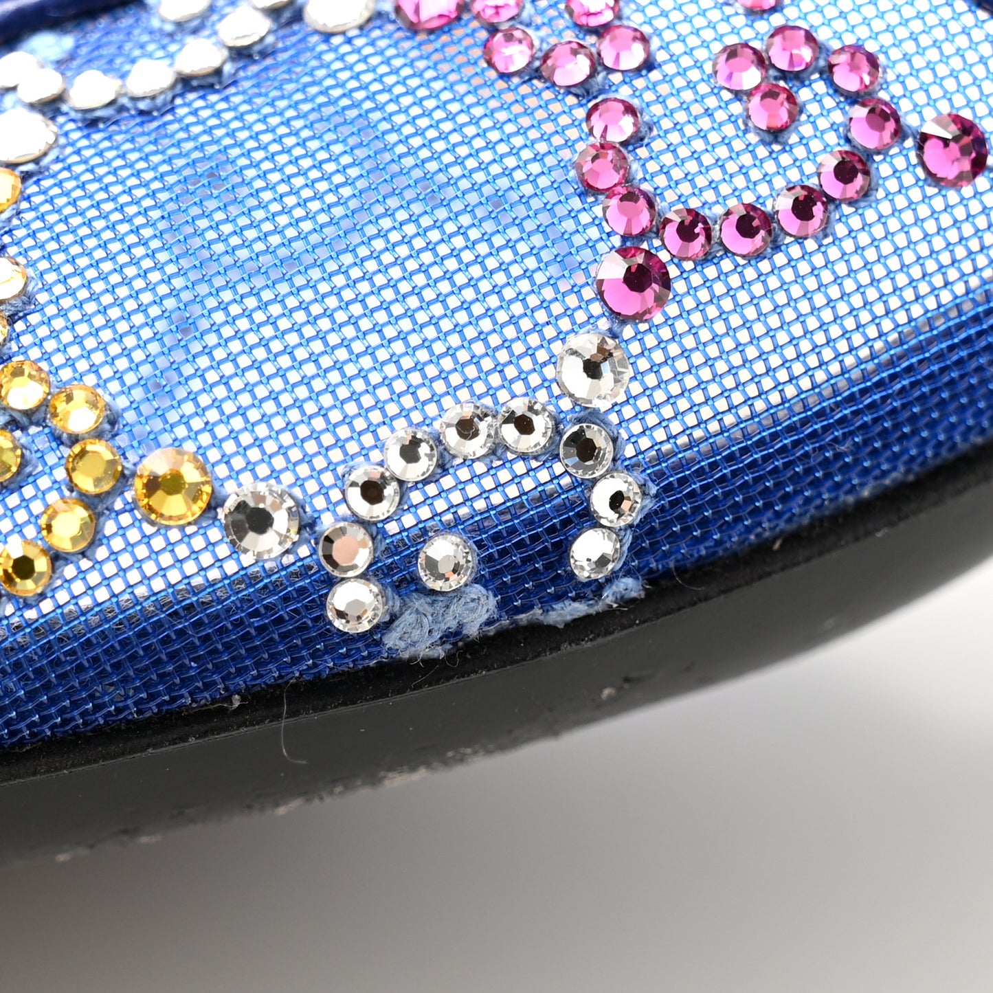 Tela Retino Nappa Charlotte Crystal GG Monogram Square G 35mm Slingback Pumps 38 Splash Net Blue Witch