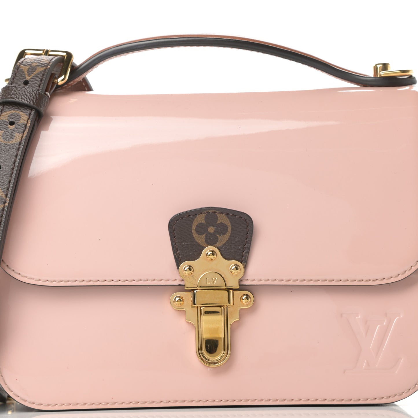 Patent Calfskin Monogram Cherrywood BB Rose Ballerine