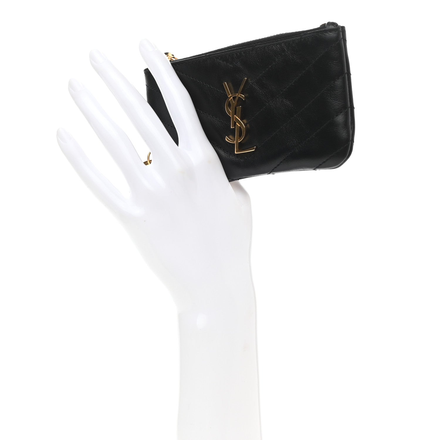 Saint Laurent Calfskin Matelasse Monogram Key Pouch Black 2 of 7