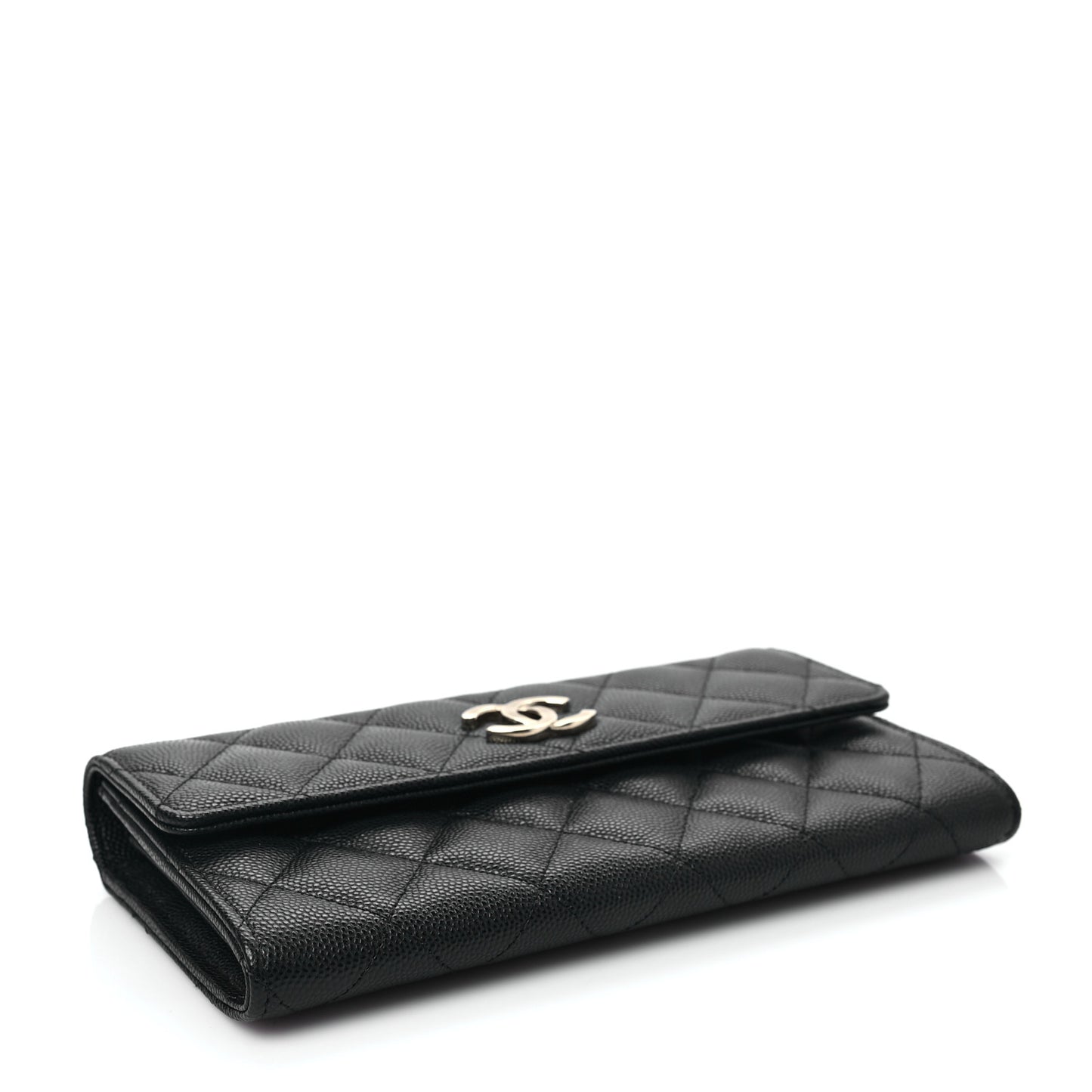 Caviar Quilted CC Large Gusset Flap Wallet Black