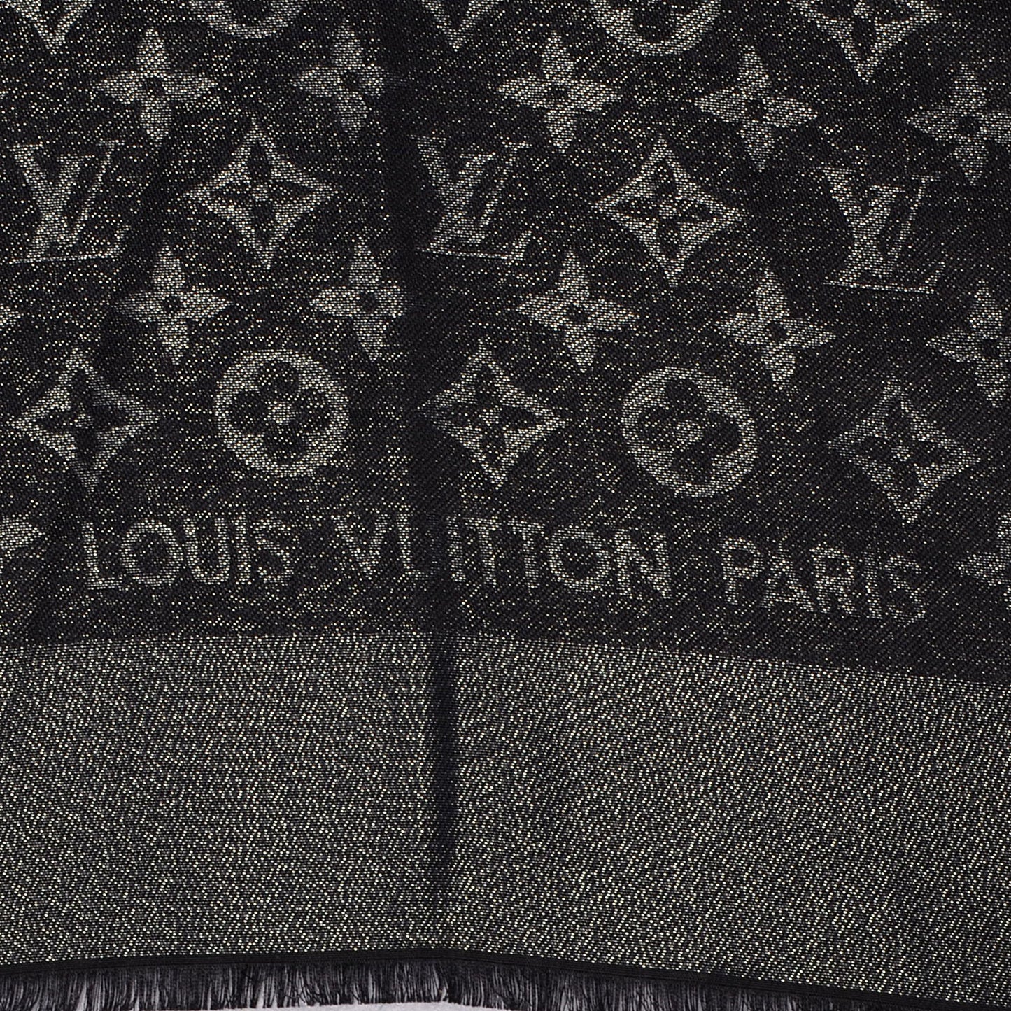 Silk Lurex Wool Monogram Shine Shawl Black
