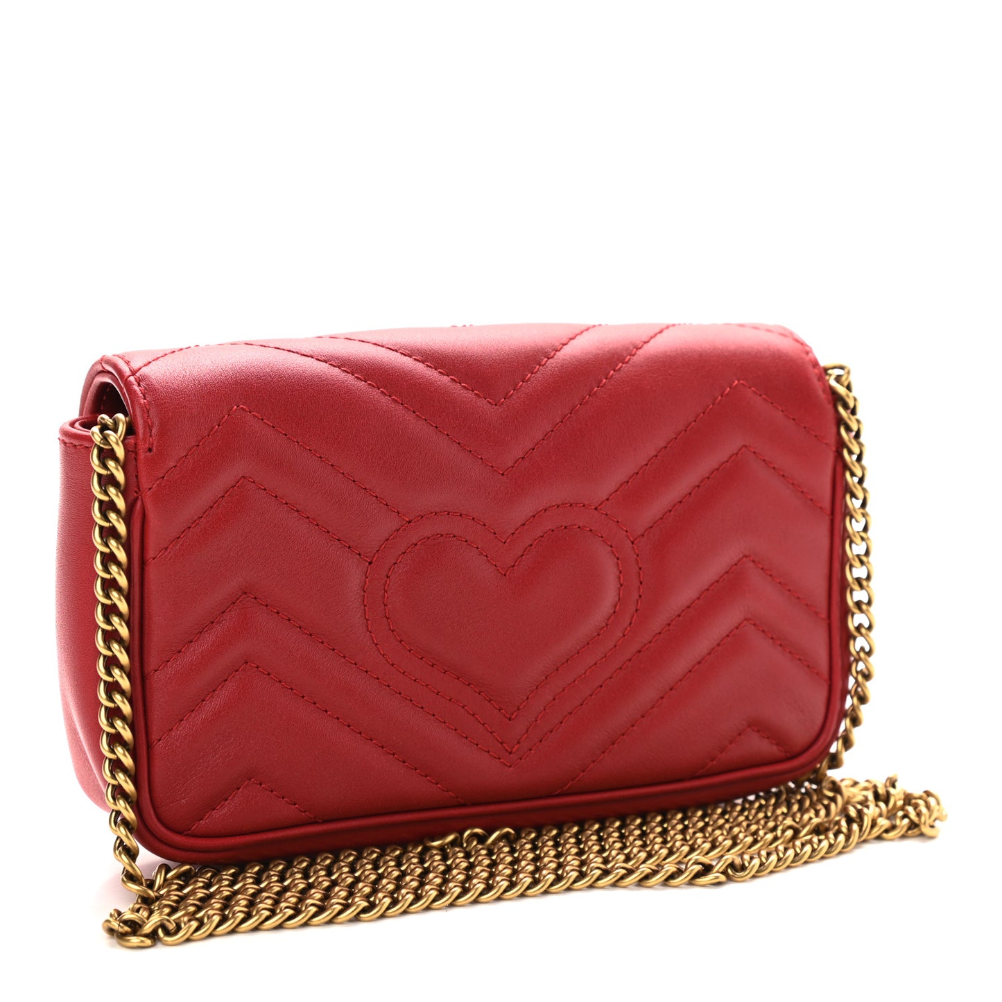 Calfskin Matelasse Super Mini GG Marmont Shoulder Bag Hibiscus Red