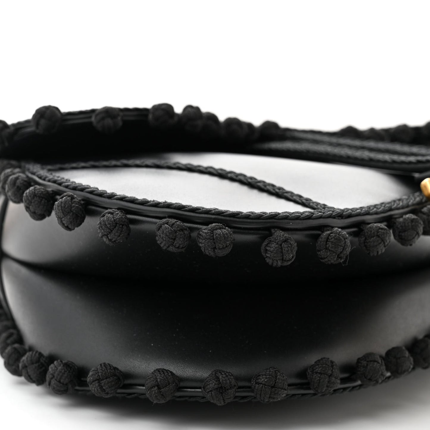 Calfskin Pom Pom Saddle Bag Black