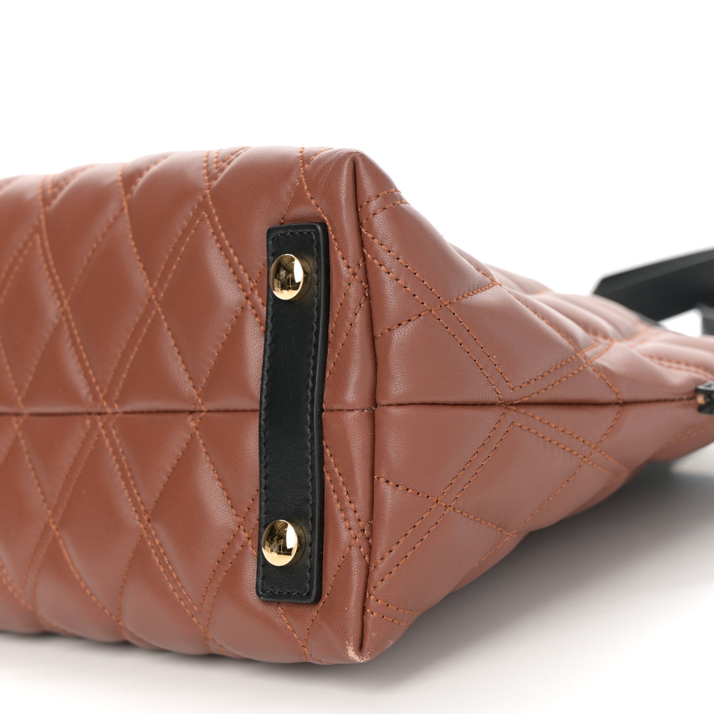 Calfskin Quilted Small Society Tote Brown Black