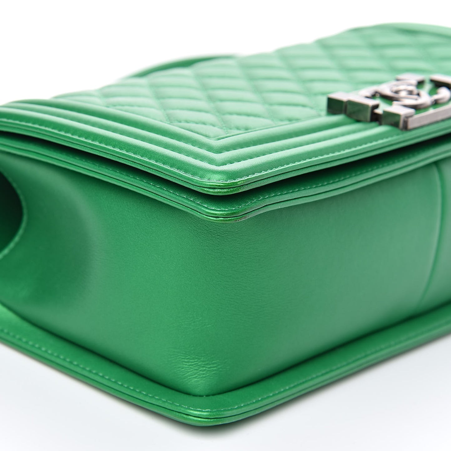 Metallic Calfskin Quilted Medium Boy Flap Green