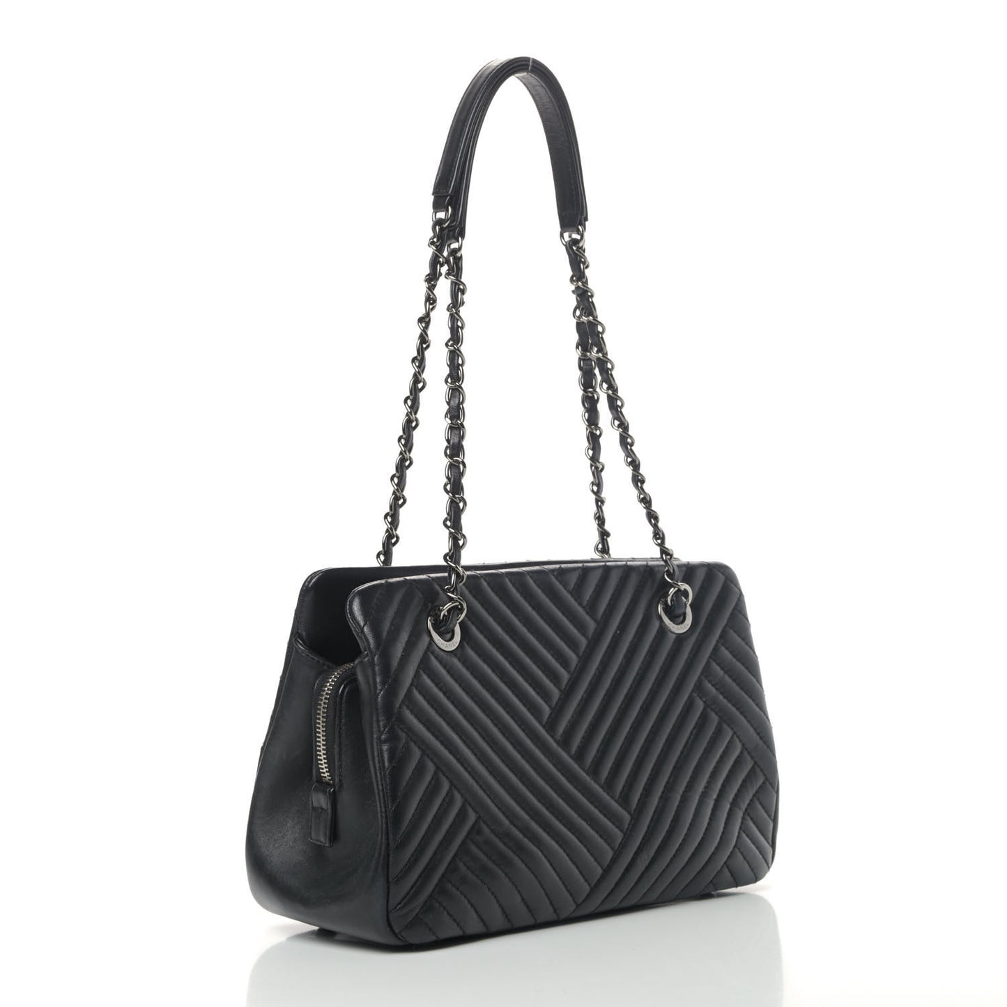 Lambskin Quilted CC Crossing Shopping Tote Black