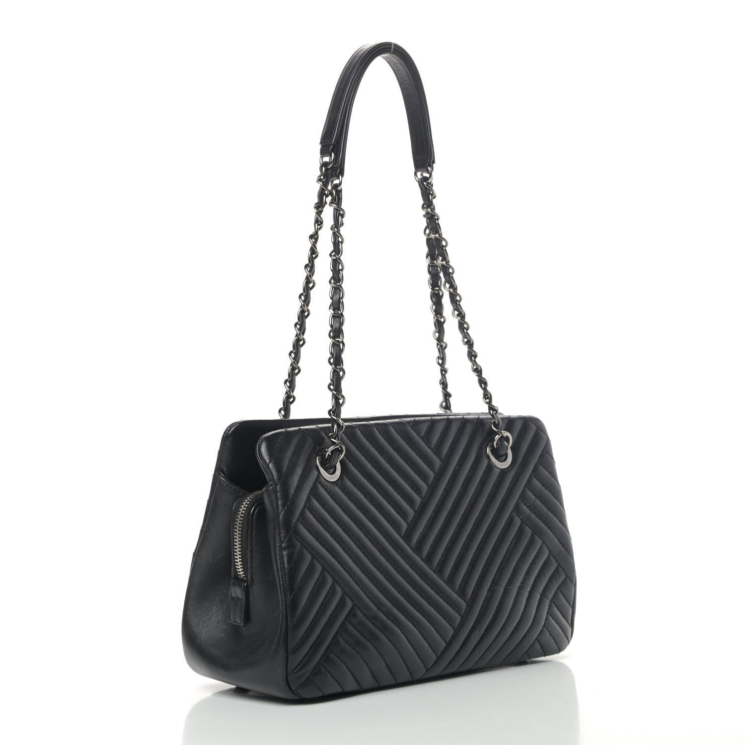 Chanel Lambskin Quilted CC Crossing Shopping Tote Black 2 of 4