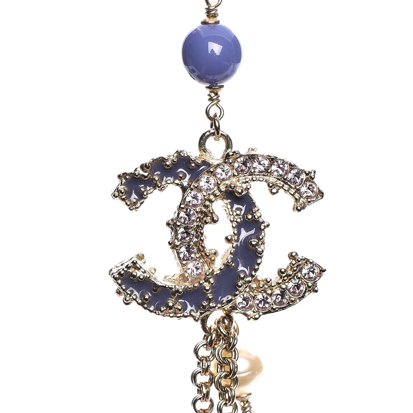 Pearl Beaded Enamel CC Long Necklace Gold Purple