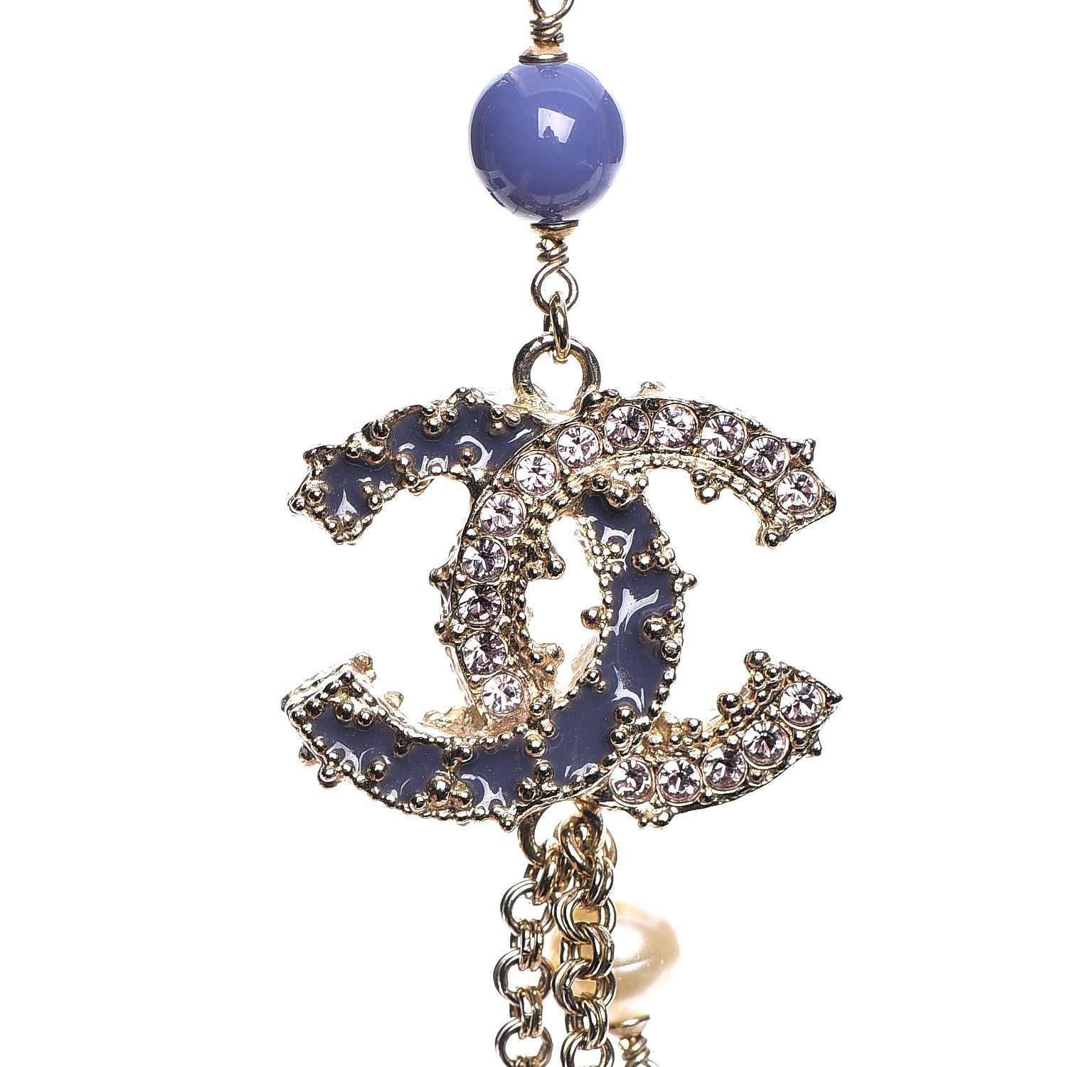 Chanel Pearl Beaded Enamel CC Long Necklace Gold Purple 5 of 7