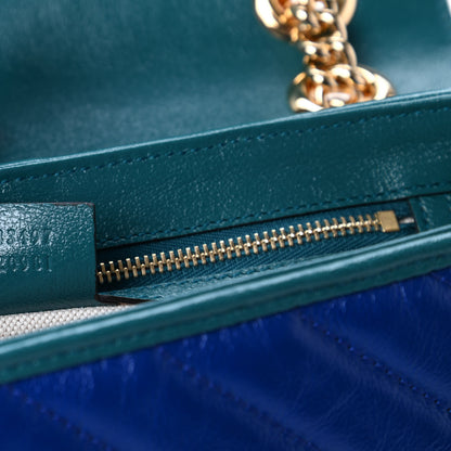 Gucci Azalea Calfskin Enamel Matelasse Diagonal Small Torchon GG Marmont Shoulder Bag Imperial Blue Pavone 9 of 10