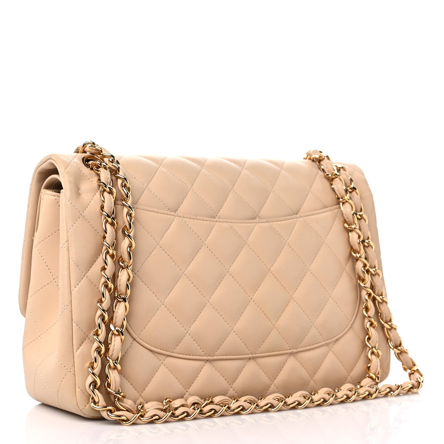 Lambskin Quilted Jumbo Double Flap Beige Clair