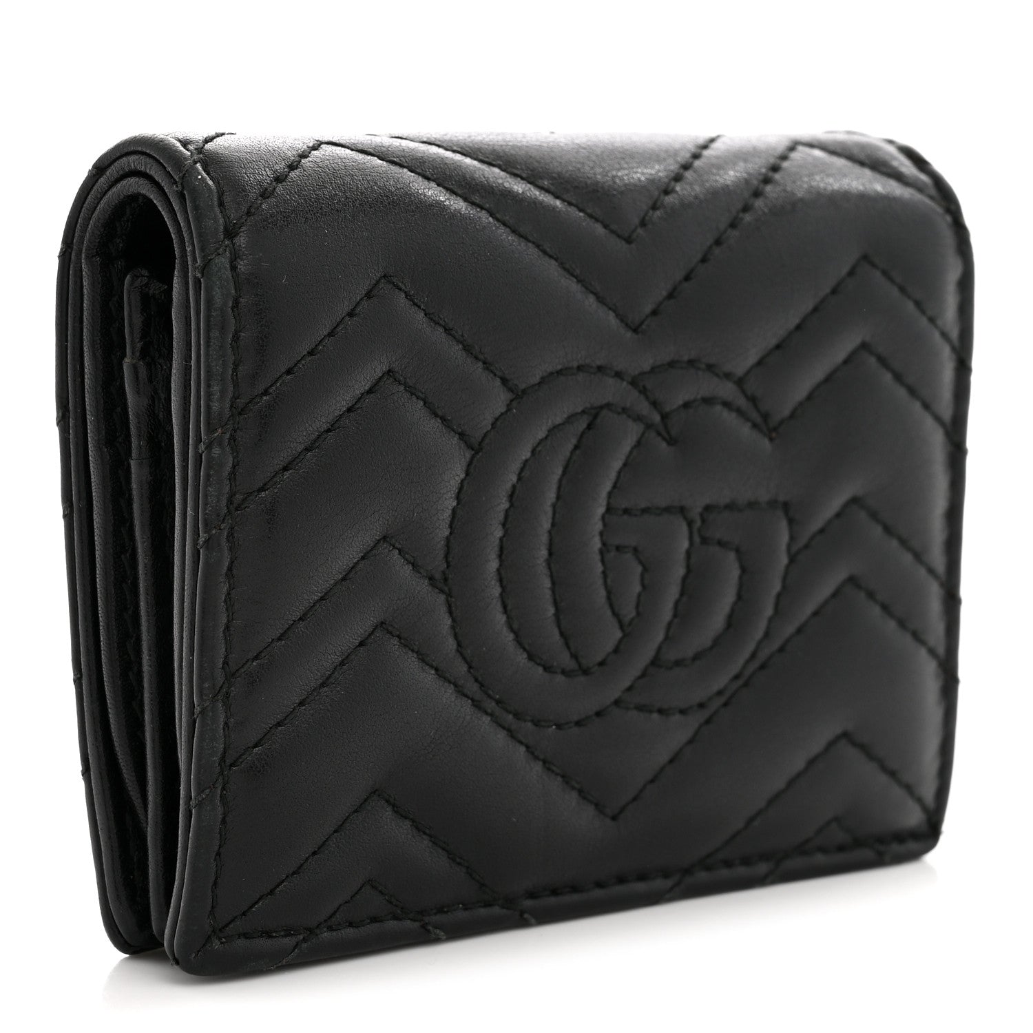 Gucci Calfskin Matelasse GG Marmont Card Case Wallet Black 3 of 9