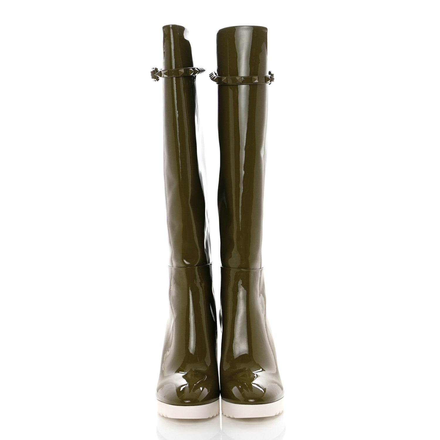 Valentino Garavani Patent Rockstud Knee High 15/100mm Wedge Boots 38 Lichen White 2 of 9