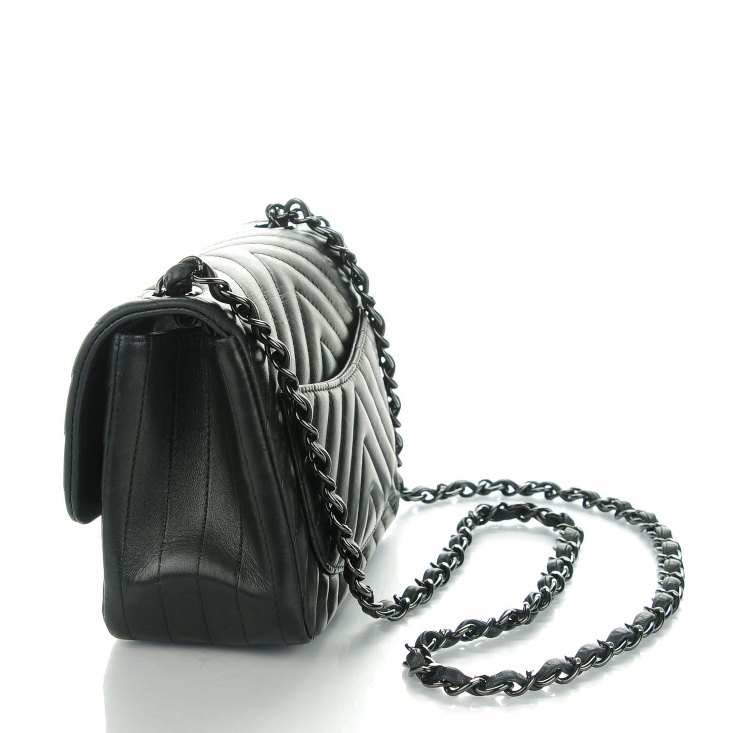 Chanel Lambskin Chevron Quilted Mini Square Flap So Black 3 of 9