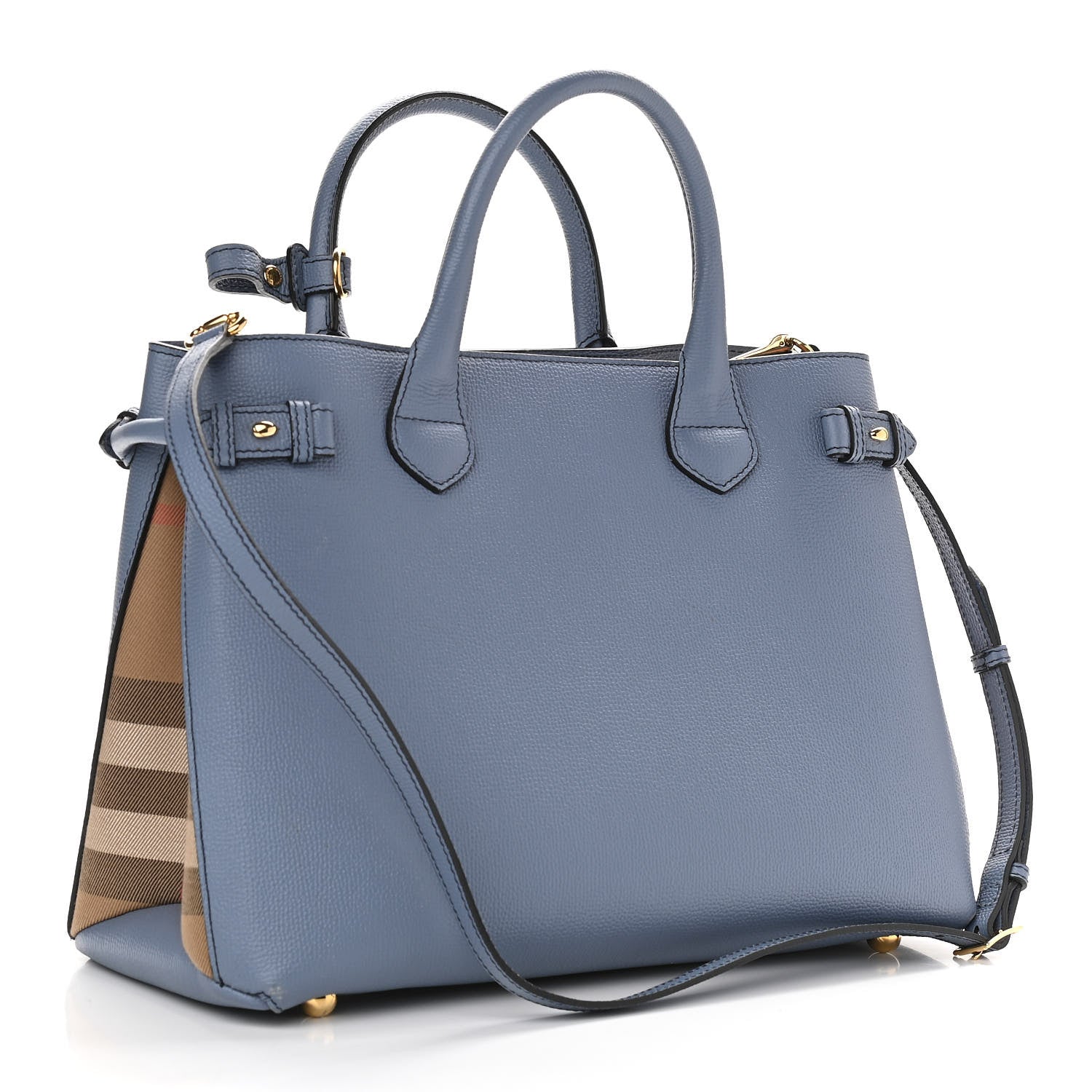 Burberry Derby Calfskin House Check Medium Banner Tote Slate Blue 2 of 10