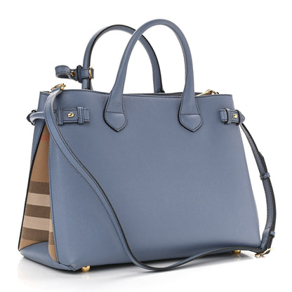 Burberry Derby Calfskin House Check Medium Banner Tote Slate Blue 2 of 10