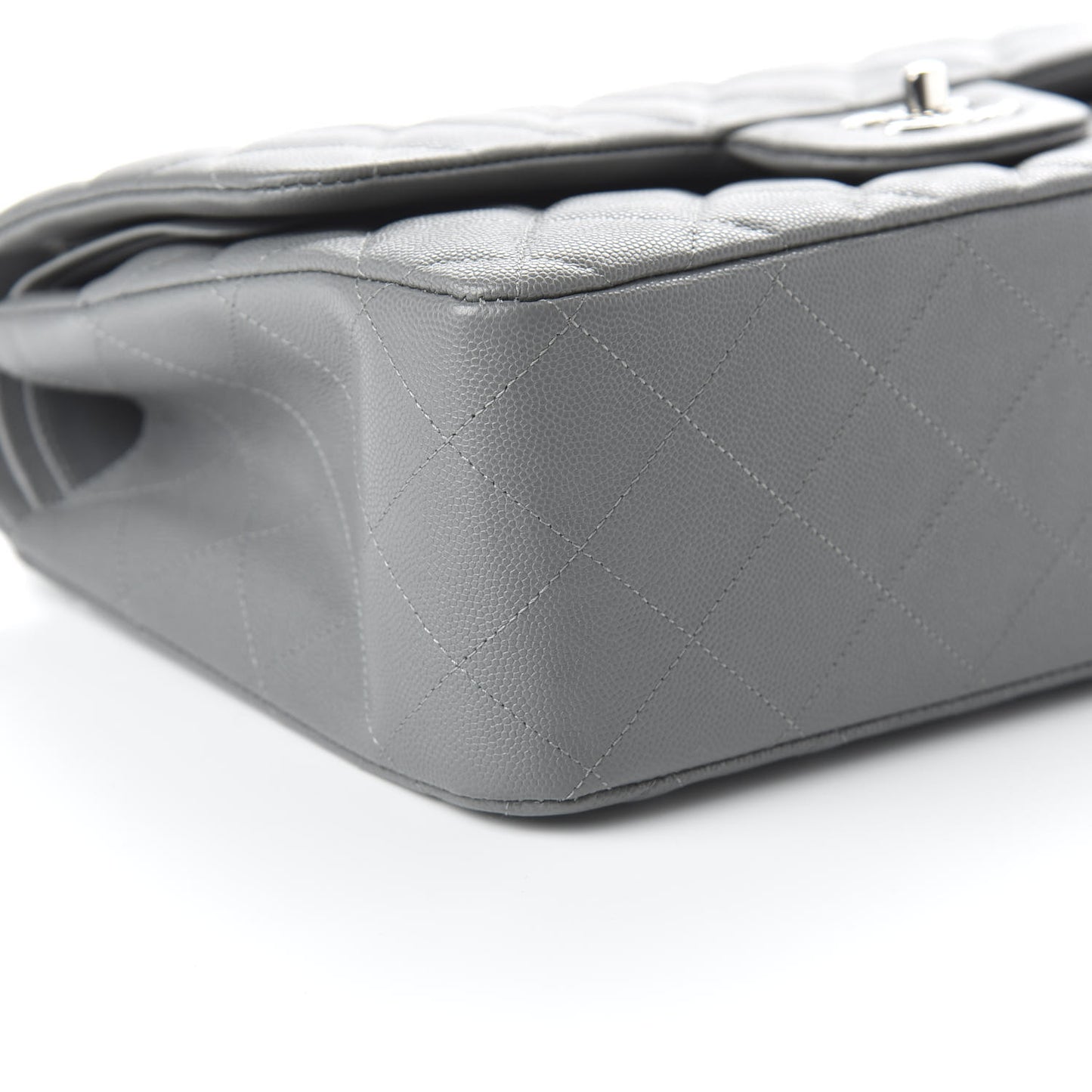 Caviar Quilted Jumbo Double Flap Dark Grey