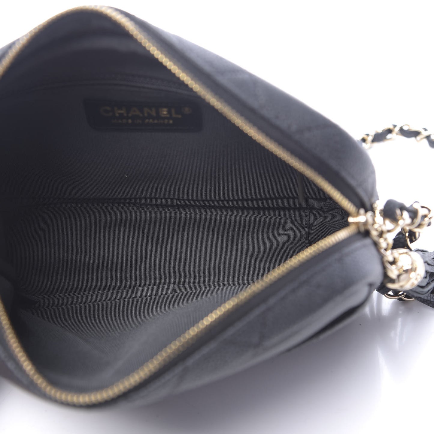 Iridescent Caviar Quilted Small Coco Tassel Camera Case Black