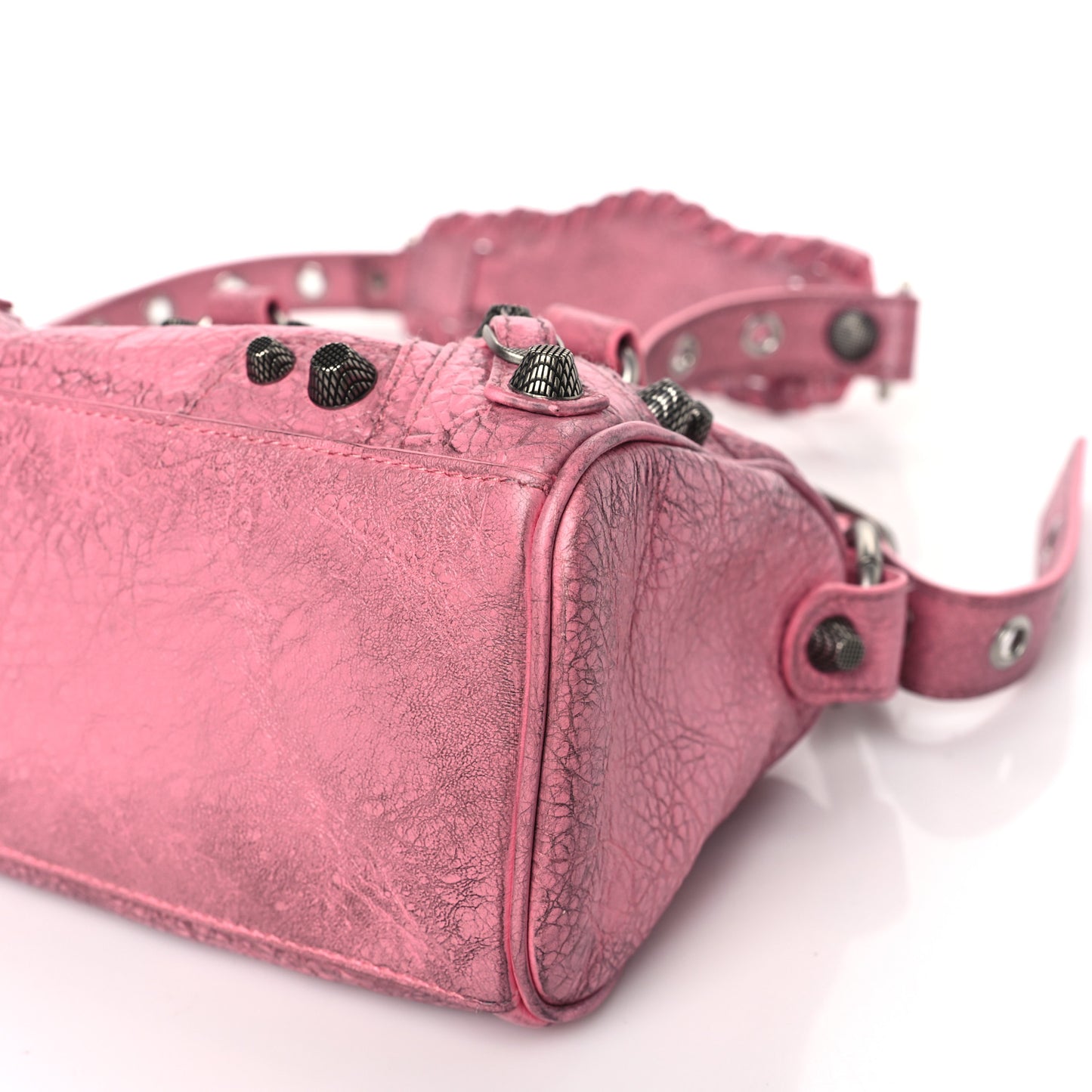 Agneau Arena Dirty Effect Mini Le Cagole Duffle Crossbody Bag Sweet Pink