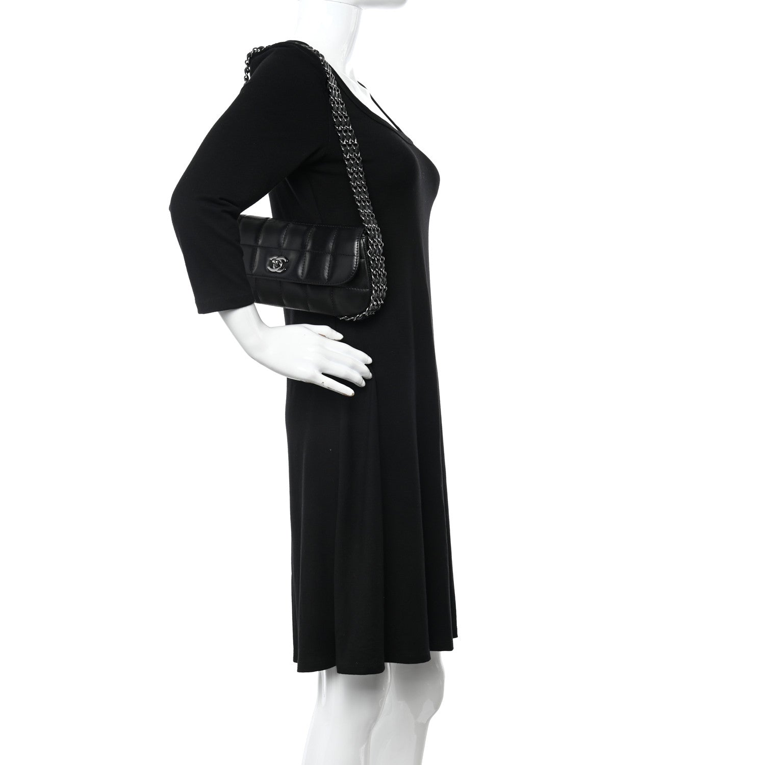 Chanel Lambskin Chocolate Bar Quilted Lambskin 3 Chain Flap Black 2 of 10