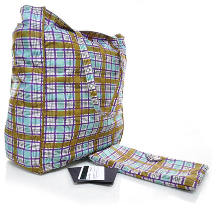 Prada Tessuto Nylon Plaid Shopping Tote w Cosmetic Pouch 2 of 10