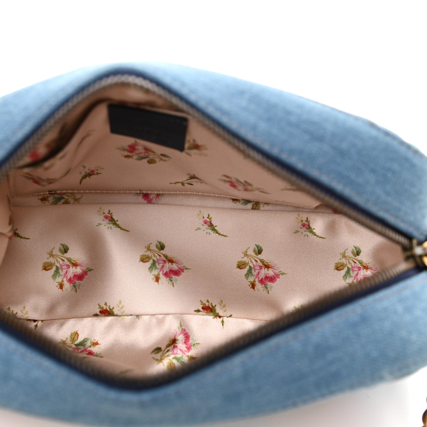 Denim Matelasse Embroidered Small GG Marmont Chain Shoulder Bag Blue