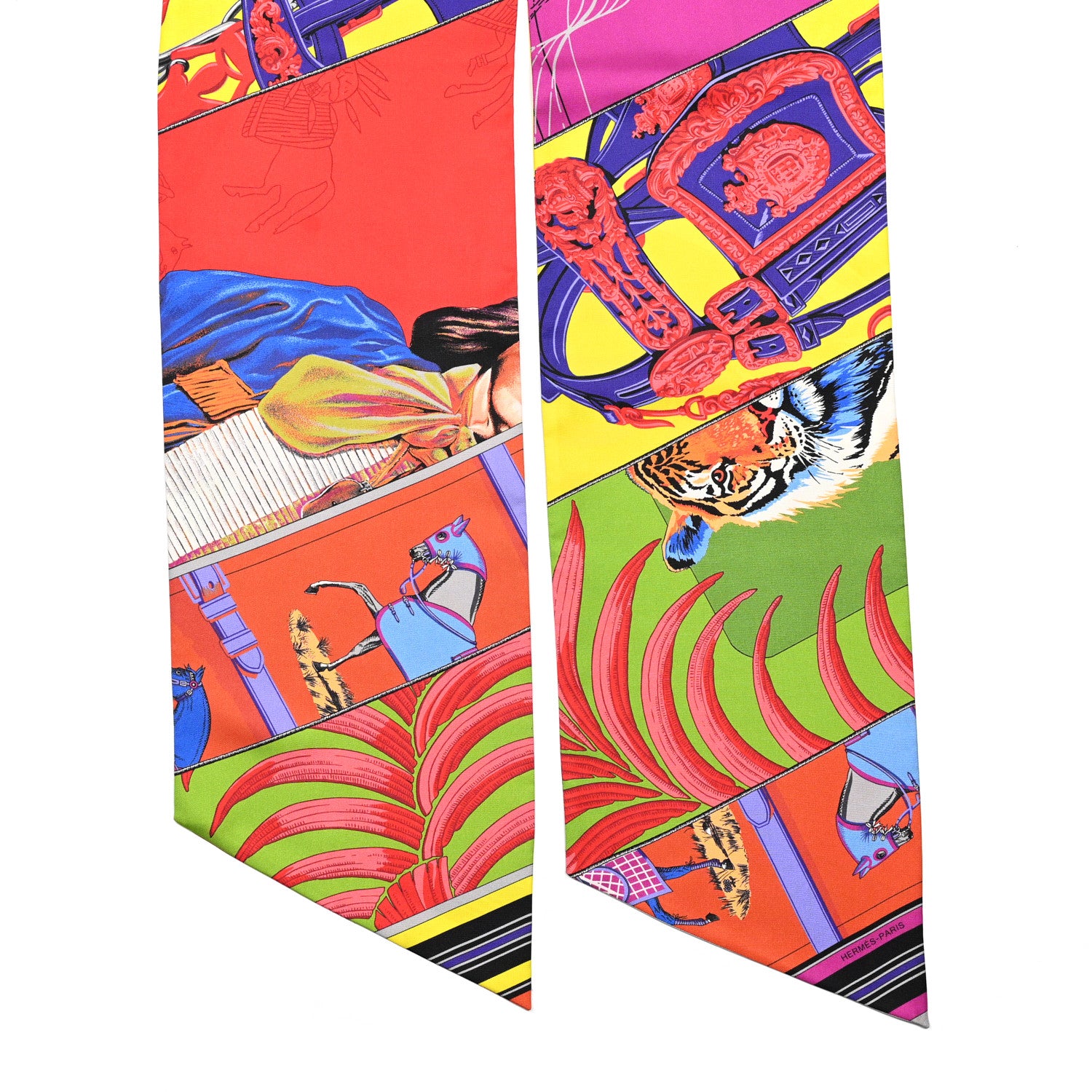 Hermes Silk Carre En Carres Maxi Twilly Rouge Vert Vif Violet 2 of 5
