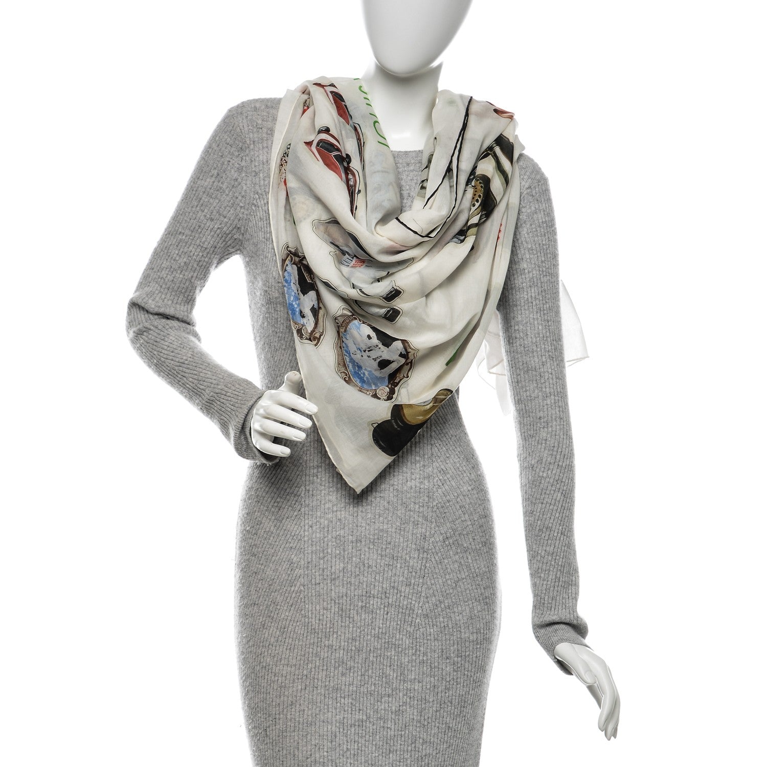 Louis Vuitton Silk Vernis Stickers Animation Stole White 3 of 6