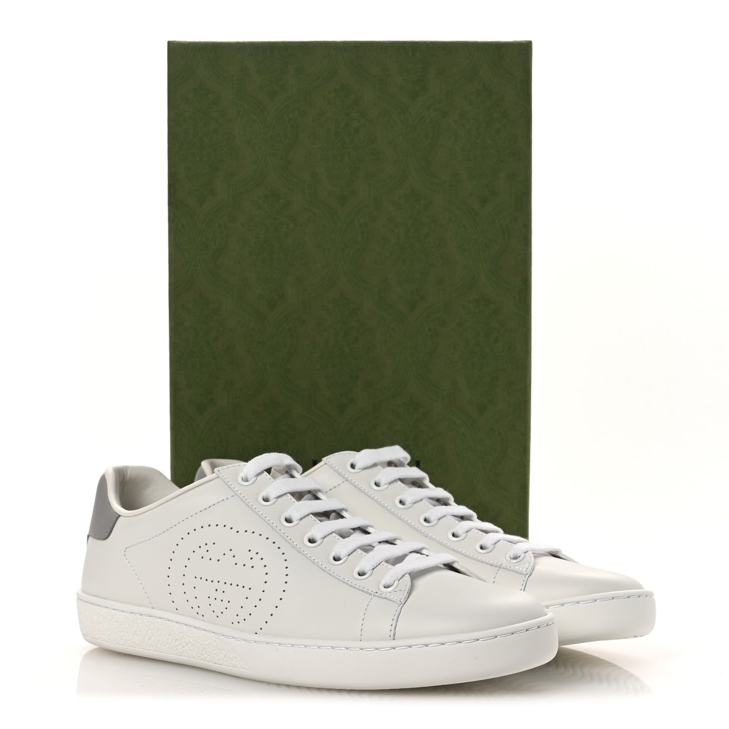 Calfskin Interlocking G Perforated Womens Ace Sneakers 38.5 White Grey Sky