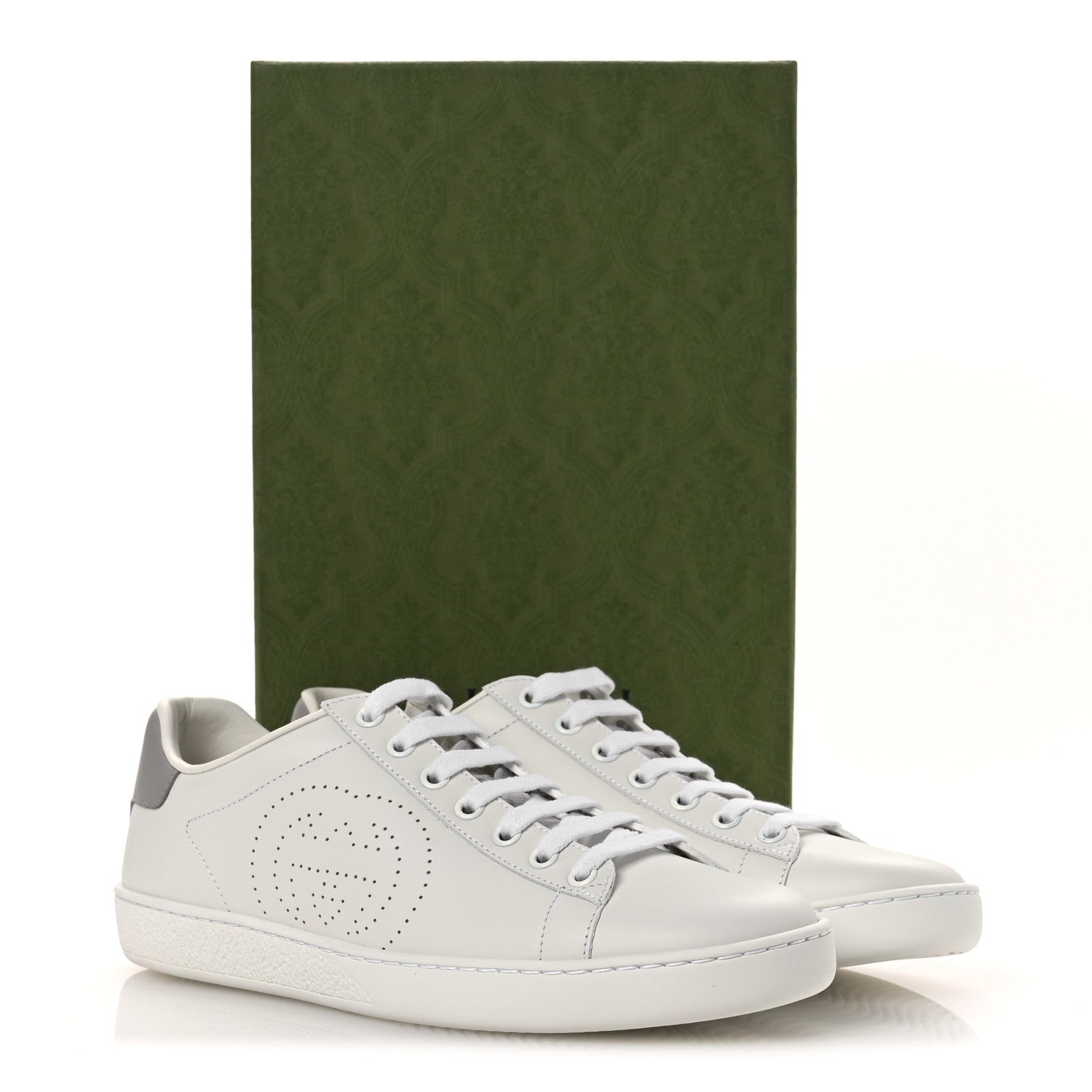 Gucci Calfskin Interlocking G Perforated Womens Ace Sneakers 38.5 White Grey Sky 13 of 13
