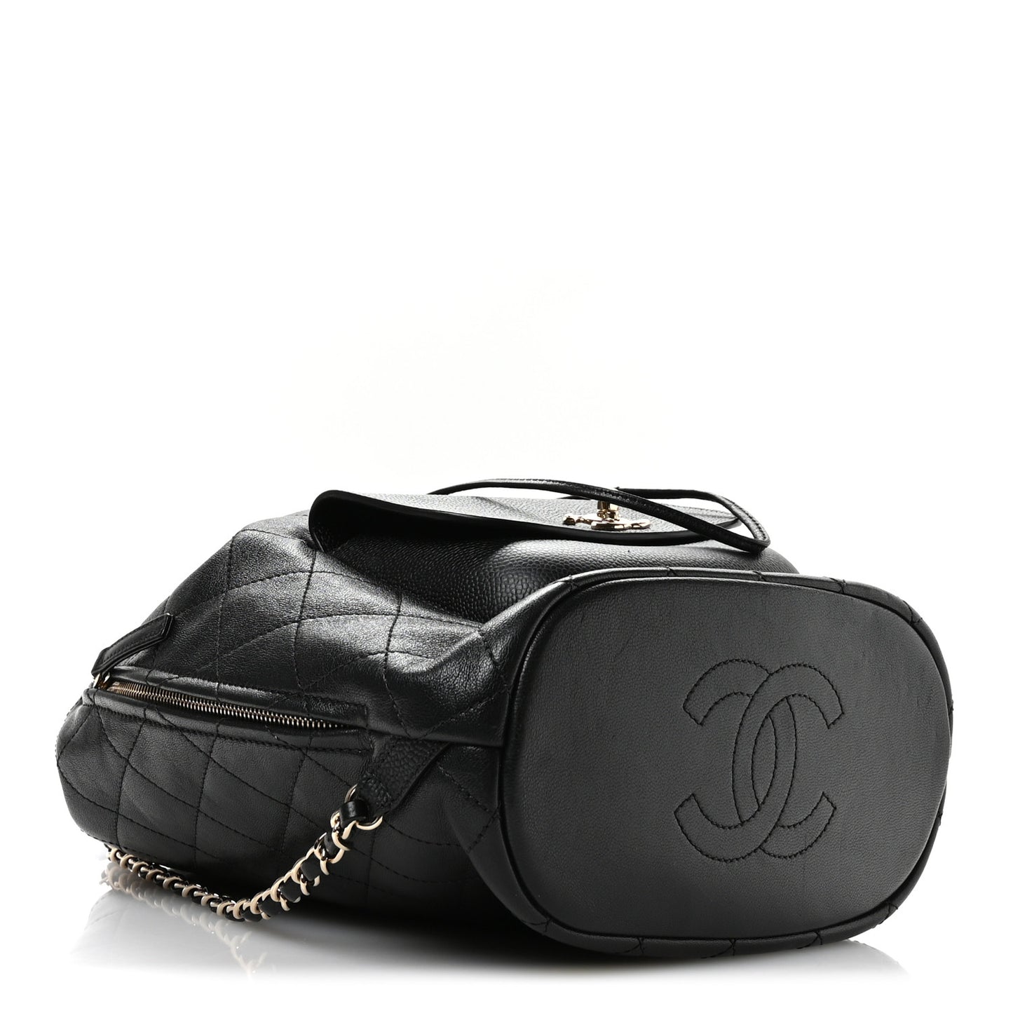 Sheepskin Caviar Quilted Daily Round Backpack Black