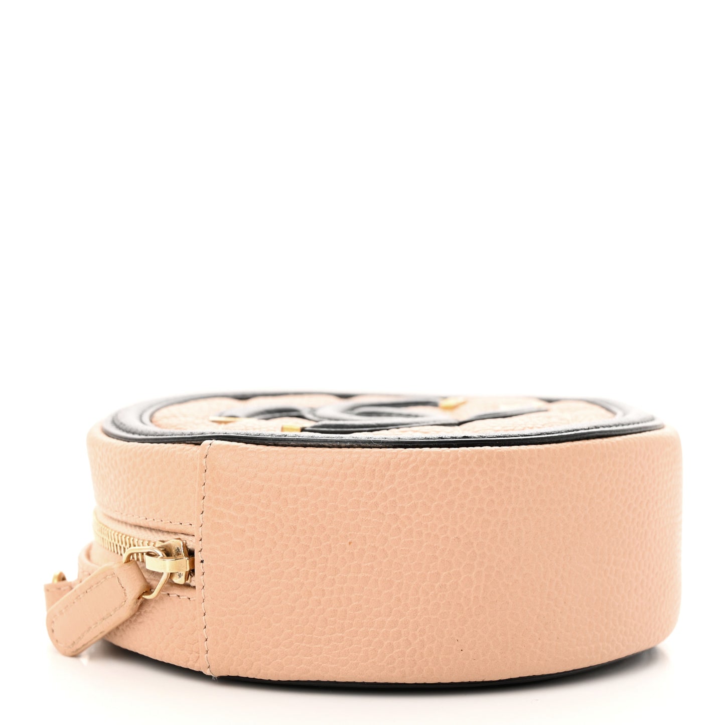 Caviar Quilted Round Filigree Crossbody Beige Black