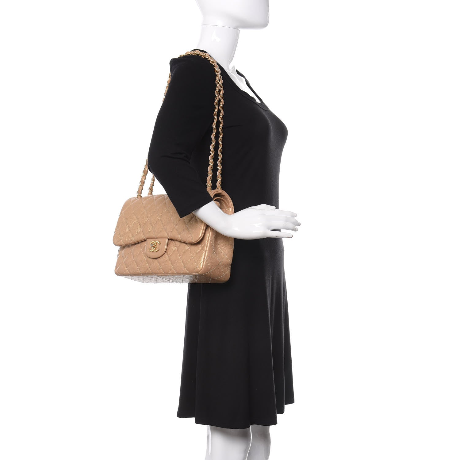 Chanel Pearly Caviar Quilted Jumbo Double Flap Gold 2 of 18