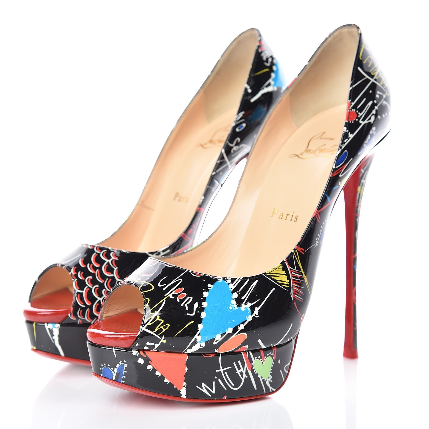 Christian Louboutin Patent Loubitag Fetish Peep 150 Pumps 40 Black Flamenco 3 of 9