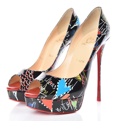 Christian Louboutin Patent Loubitag Fetish Peep 150 Pumps 40 Black Flamenco 3 of 9