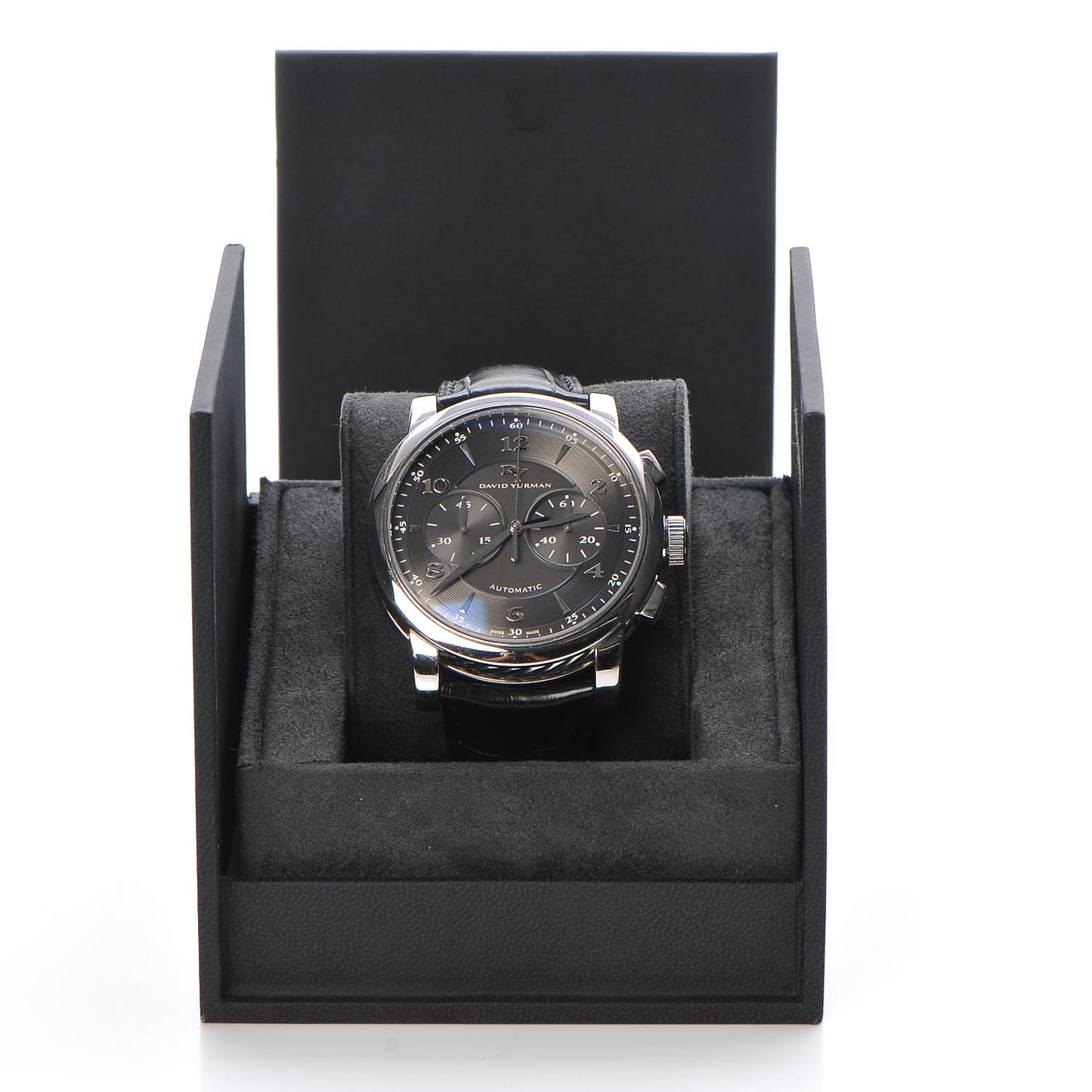 Stainless Steel Alligator 46mm Classic Chronograph Automatic Watch Black