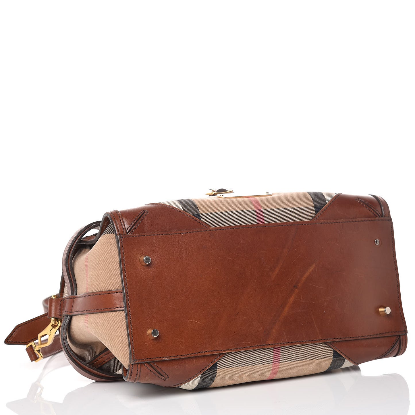 House Check Bridle Calfskin Medium Alchester Bowling Bag Dark Tan
