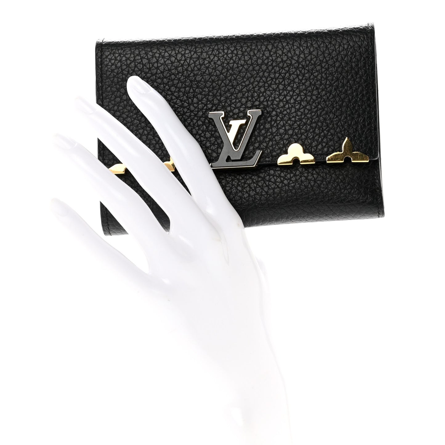 Taurillon Embellished Capucines Compact Wallet Black