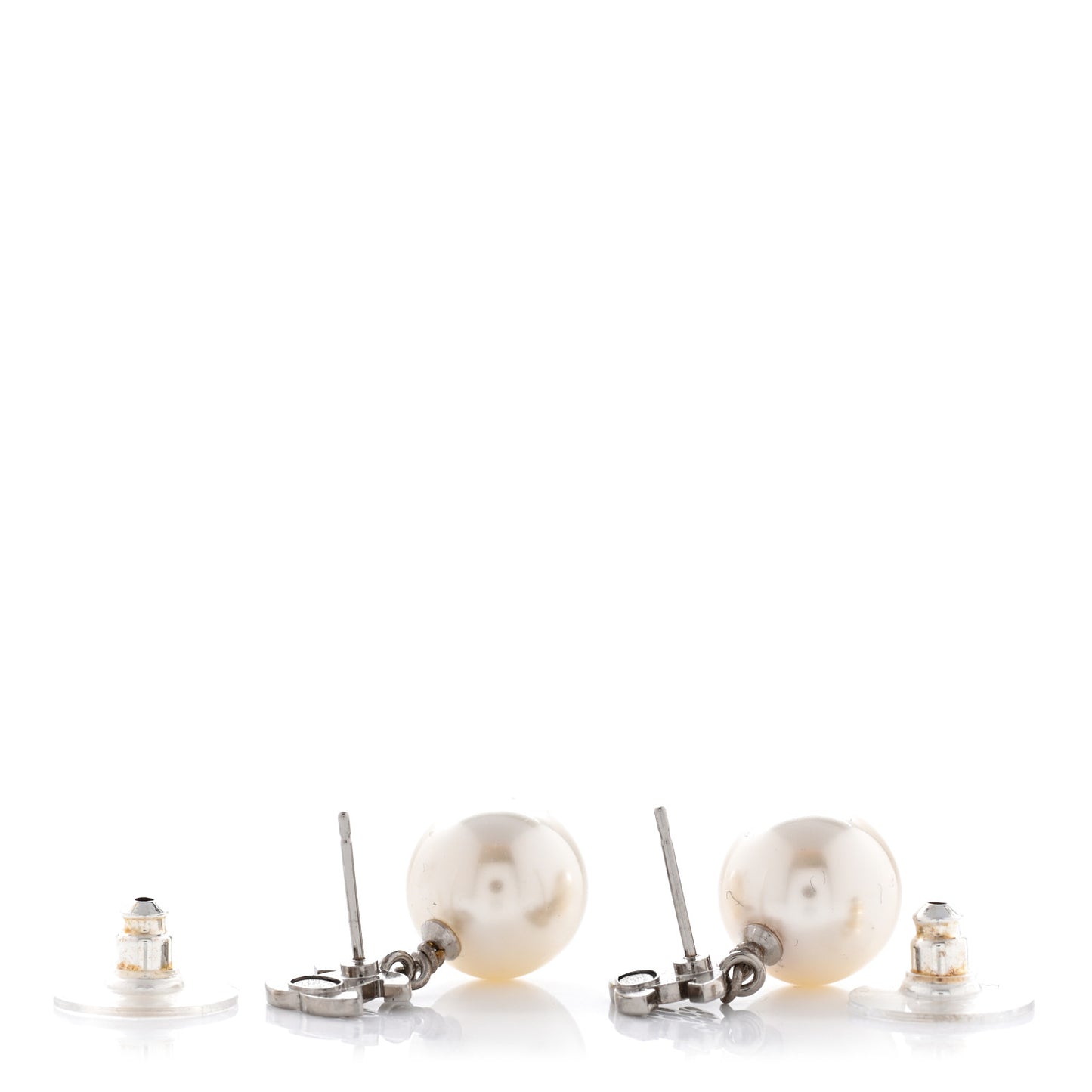 Crystal Pearl CC Drop Earrings Silver Pearly White