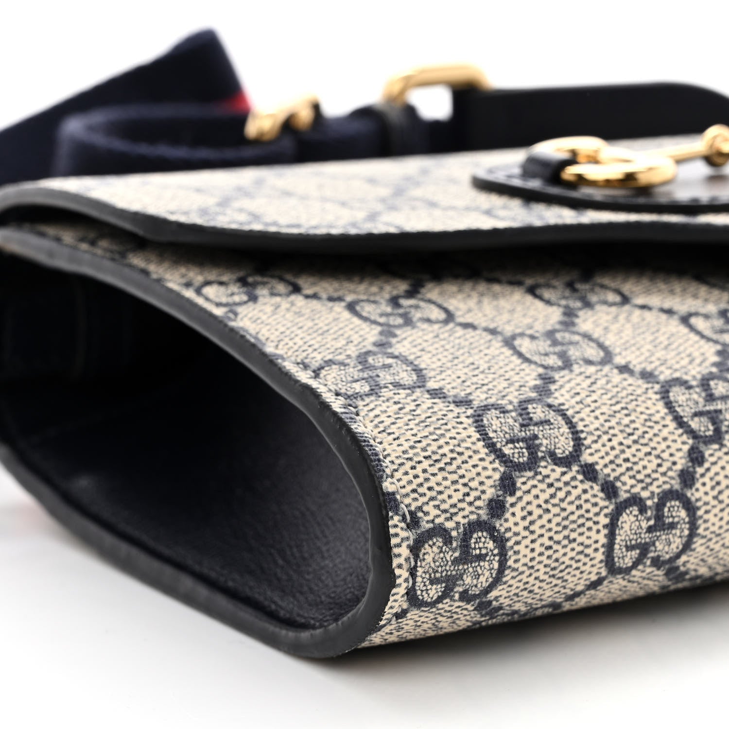 Gucci GG Supreme Monogram Azalea Calfskin Web Mini Horsebit 1955 Chain Shoulder Bag Beige Blue 8 of 9